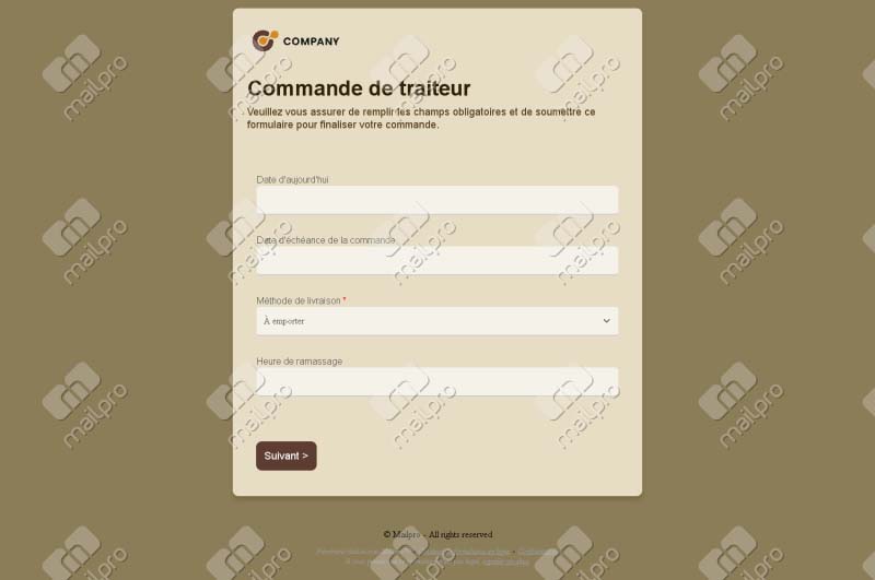 Commande traiteur professionnelle