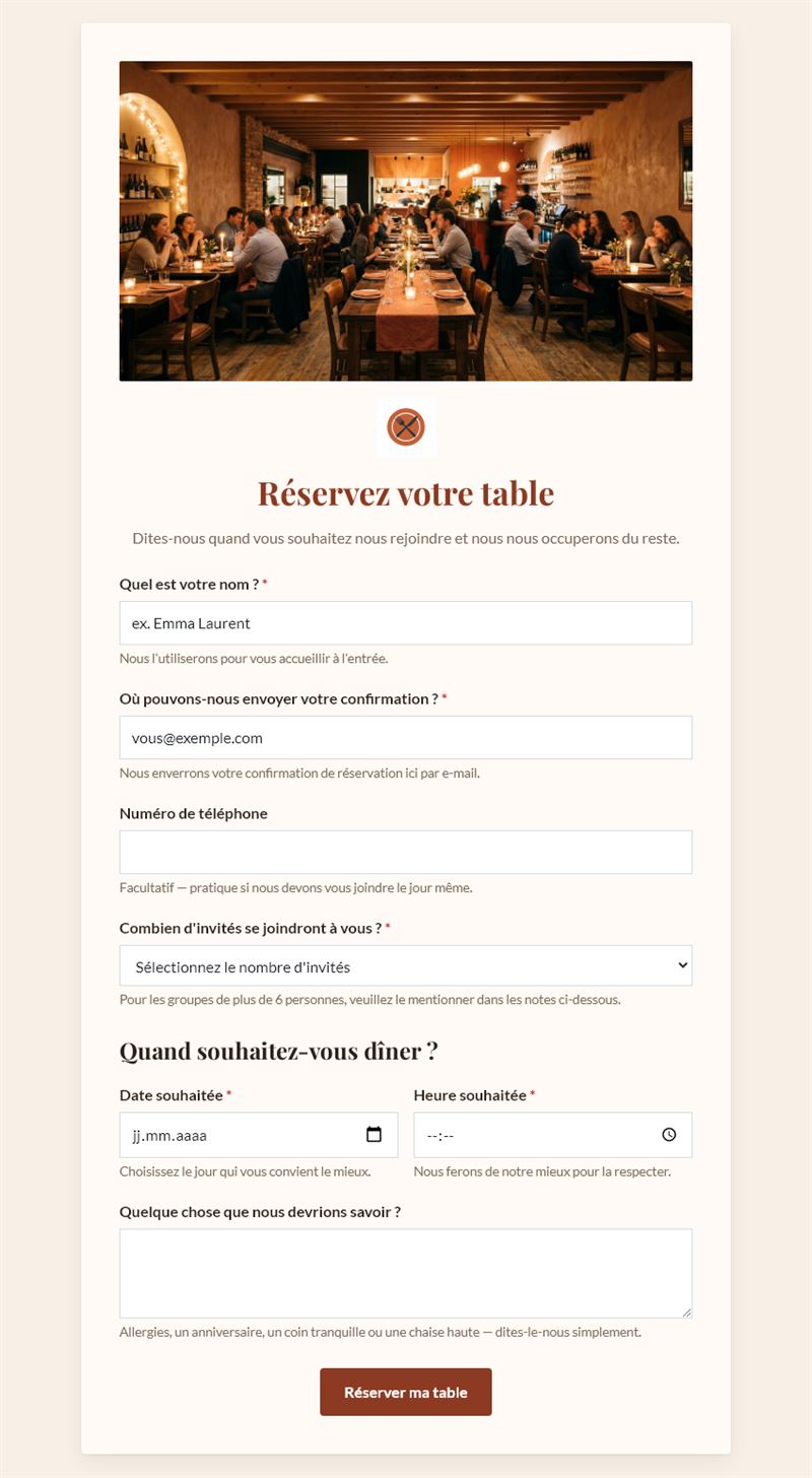 Réservez votre table