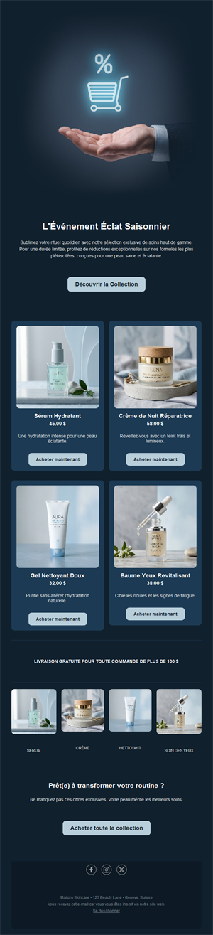 Email de soldes de soins visage